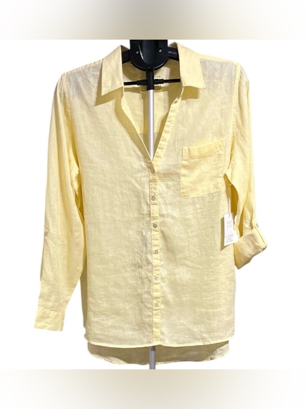 Sigrid Olsen Pale Yellow 100% Linen Button-Down Shirt